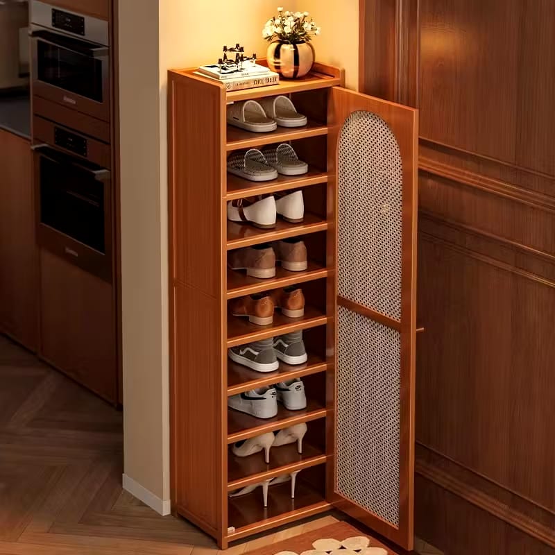 Wooden Shoe Rack with Mesh Door 9 Tiers