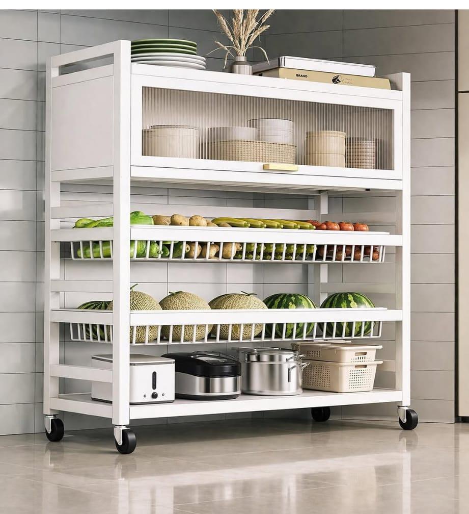 5 Levels Storage Cabinet with Doors and Shelves Cabinet Organizer with Wheels Thickened for Kitchen Living Room