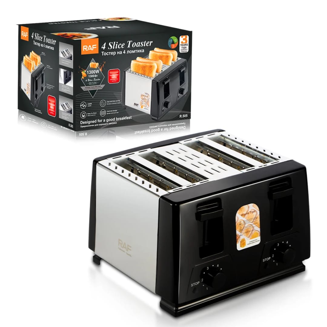 RAF 1300W 4-Slice Toaster with 6 Adjustable Levels