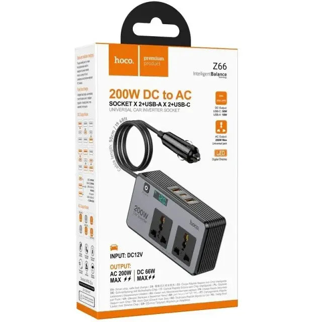 HOCO Z66 66W Car AC Inverter & Fast Charger with PD and QC3.0