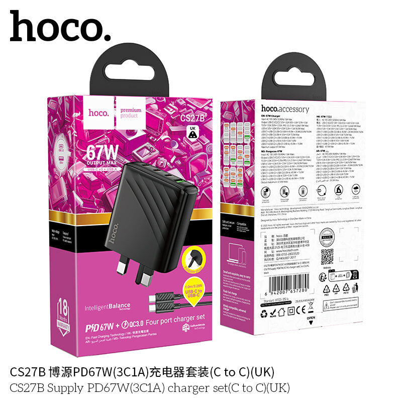 HOCO CS27B PD67W3 4 Port Charger With Type-C To Type-C Cable