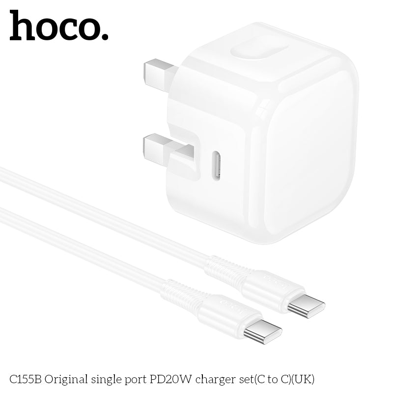 شاحن HOCO C155B السريع أحادي المنفذ USB-C بقدرة 20 واط