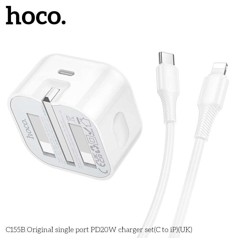 شاحن HOCO C155B السريع أحادي المنفذ USB-C بقدرة 20 واط