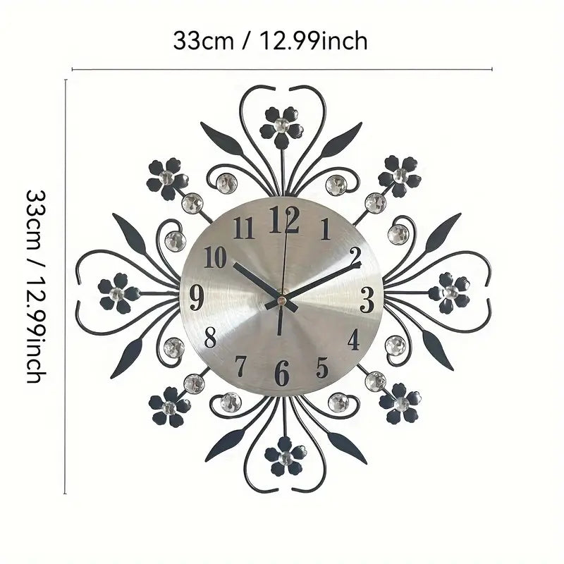 Flower Design Black Metal Fancy Wall Clock