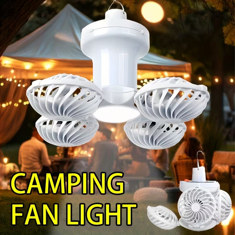 Outdoor Solar Fans with Lights  Football Design Foldable Hook Lamp