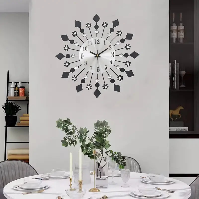Diamond Flower Metal Fancy Wall Clock