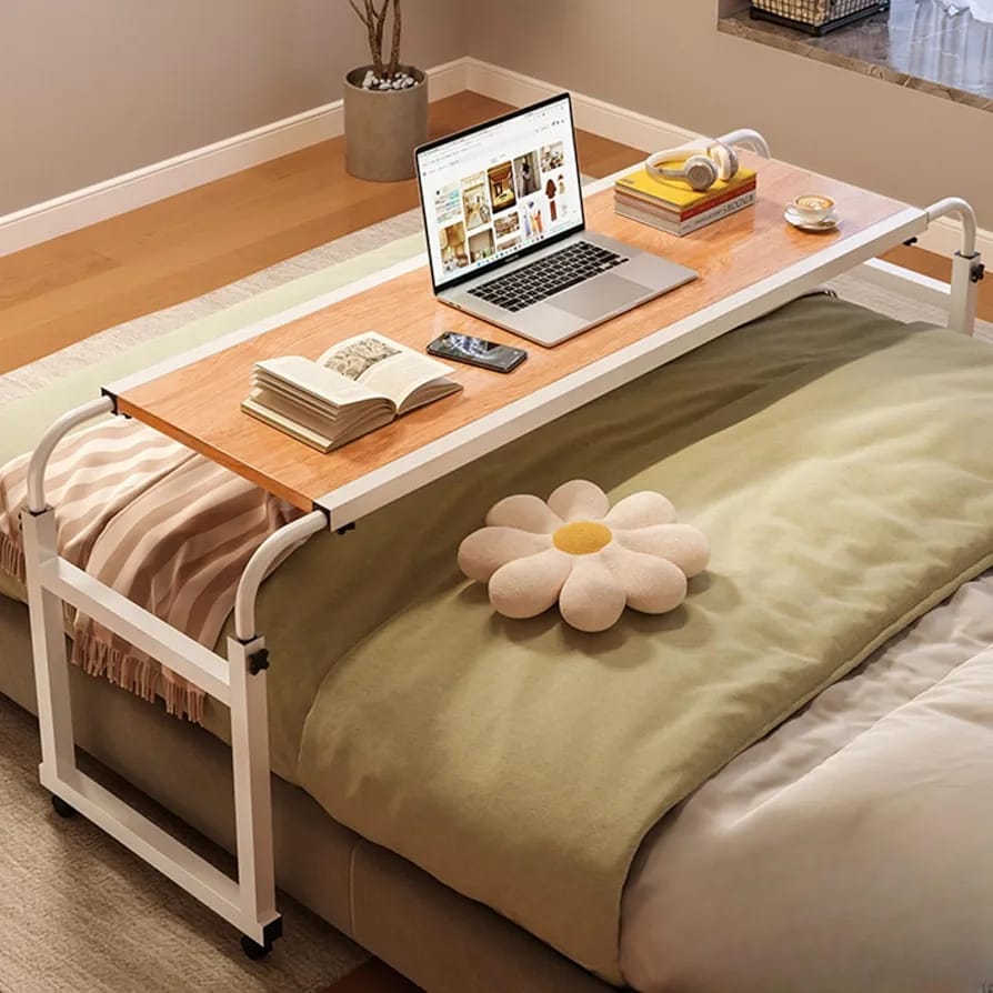 Over bed Table with Wheels, Height Adjustable Computer Desk Workstation