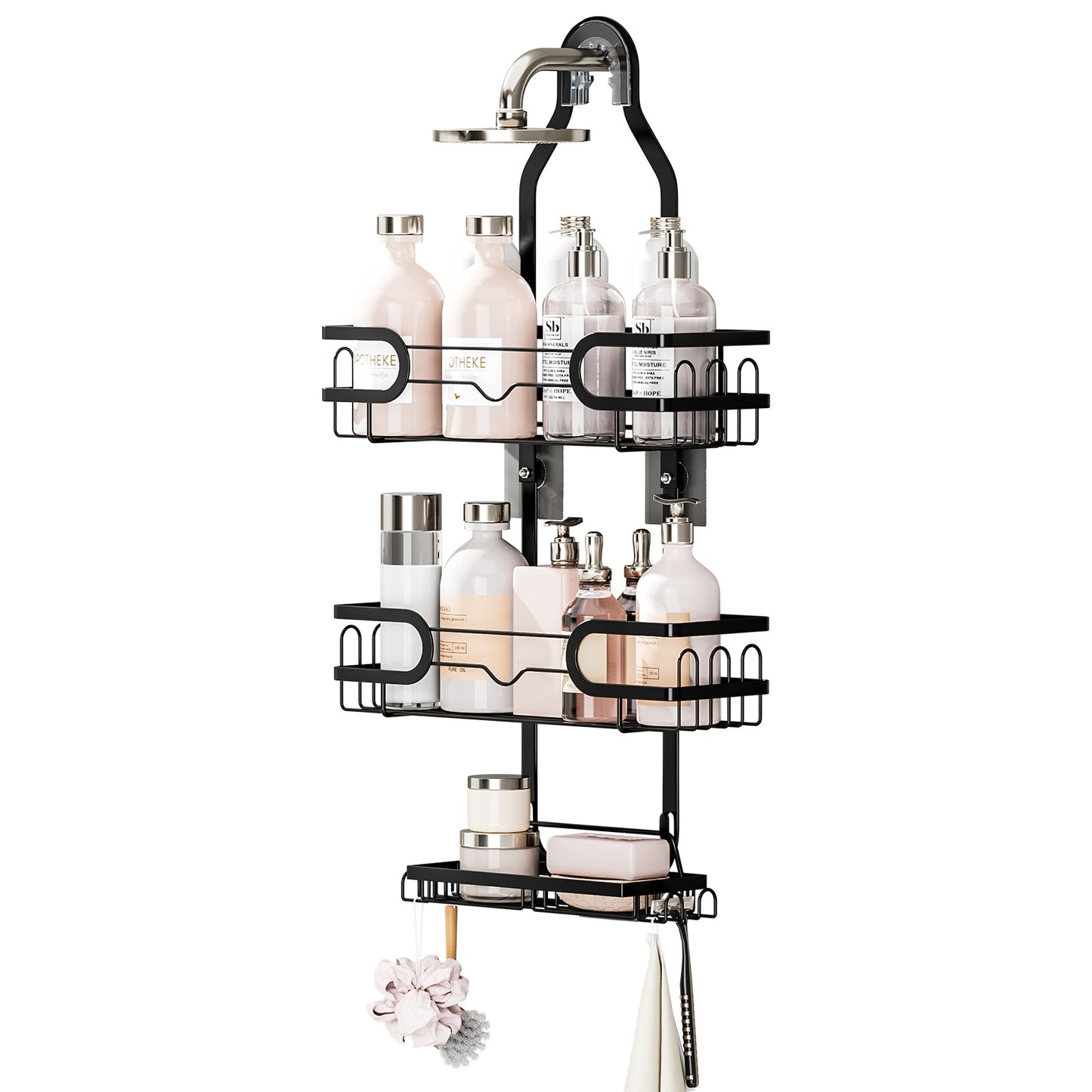 Rustproof Black Shower Caddy with Soap Holder - Wall-Mounted, No Drilling Needed