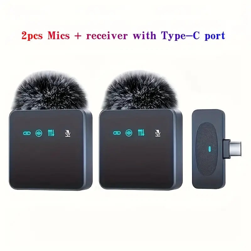 ميكروفون لافاليير لاسلكي مزدوج مع خاصية تقليل الضوضاء ومقاومة الرياح