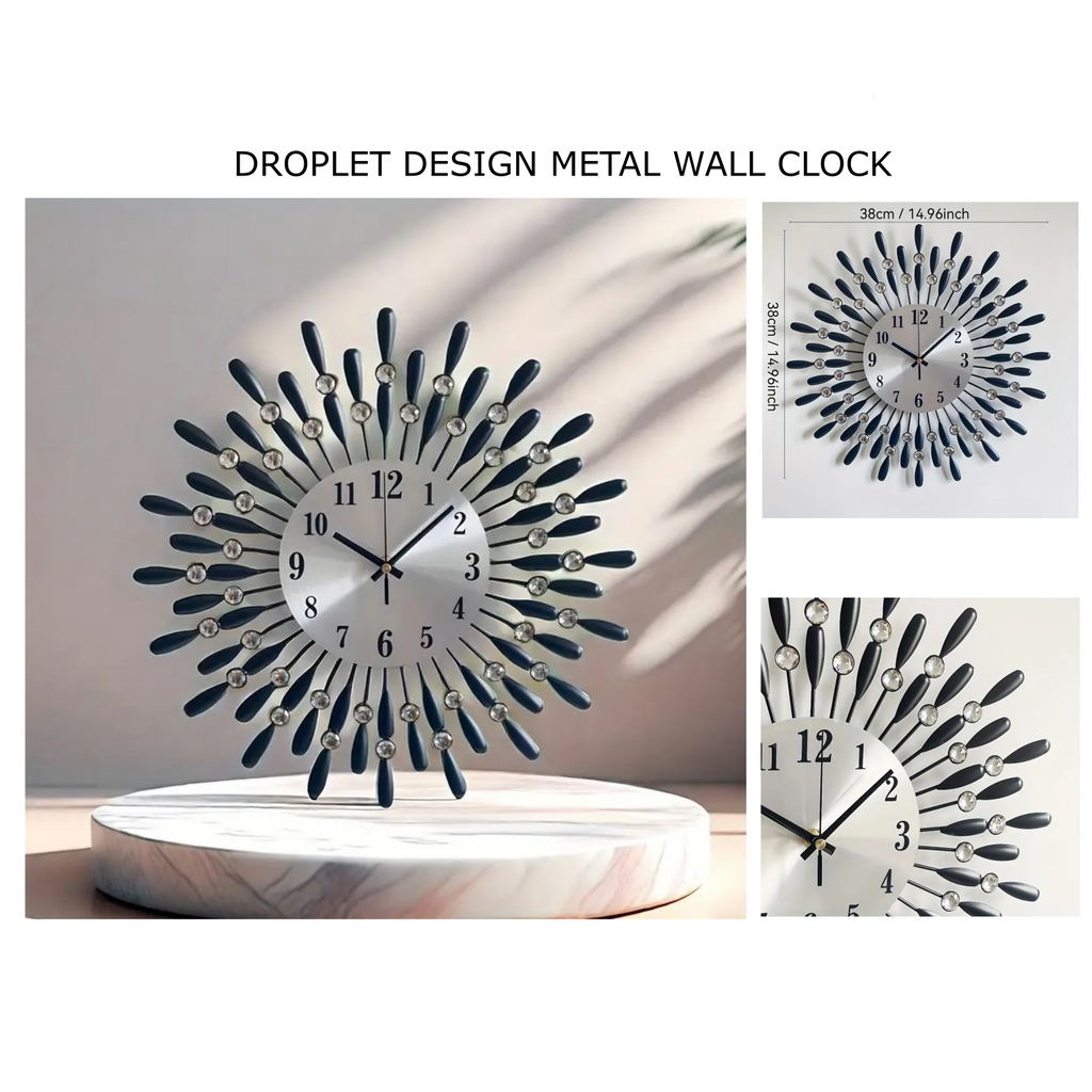 Droplet Design Black Metal Fancy Wall Clock