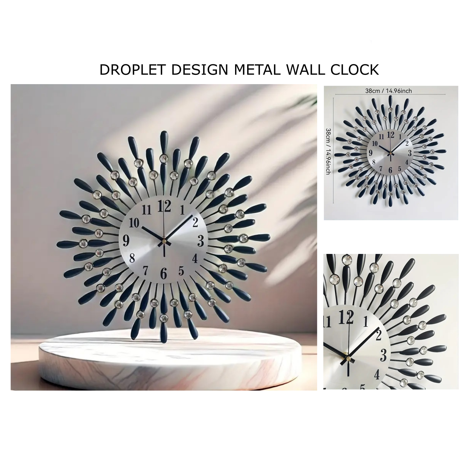 Droplet Design Black Metal Fancy Wall Clock