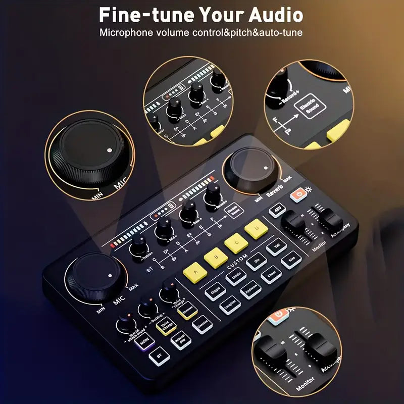 بطاقة صوت P300 مع مجموعة ميكروفون U87P تعمل عبر USB، نظام بث وتسجيل وصوت مباشر متكامل