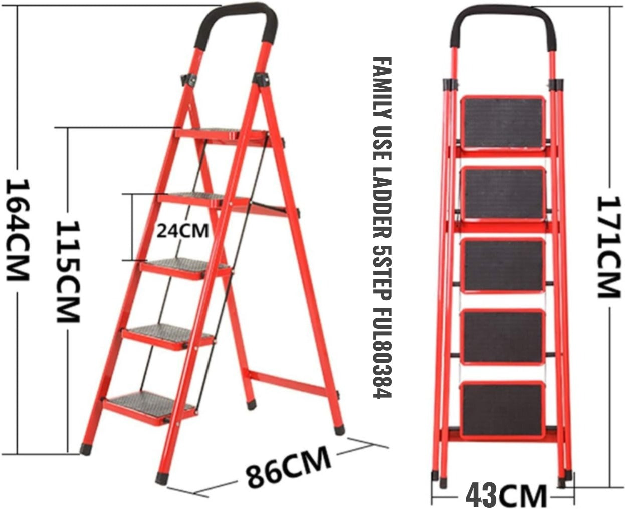 5-step folding ladder with wide, non-slip footrest