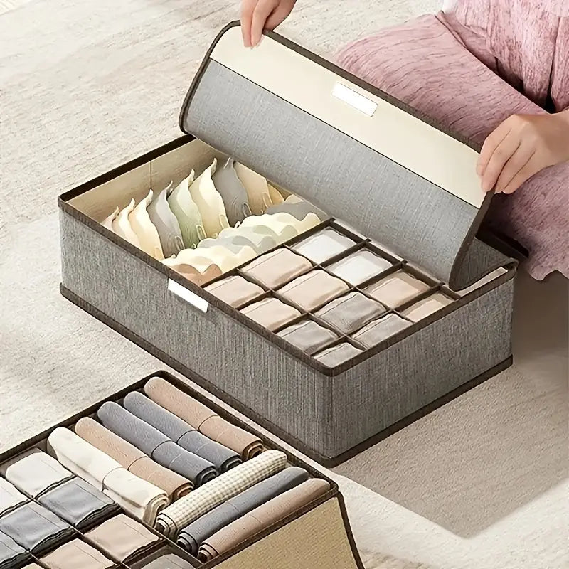 3-in-1 Drawer Organizer Box with Lid, Minimalist Non-Woven Fabric Storage for Underwear, Socks, and Accessories, Foldable Design, Hand Wash/Dry Clean Safe, Clothes Organizer Storage