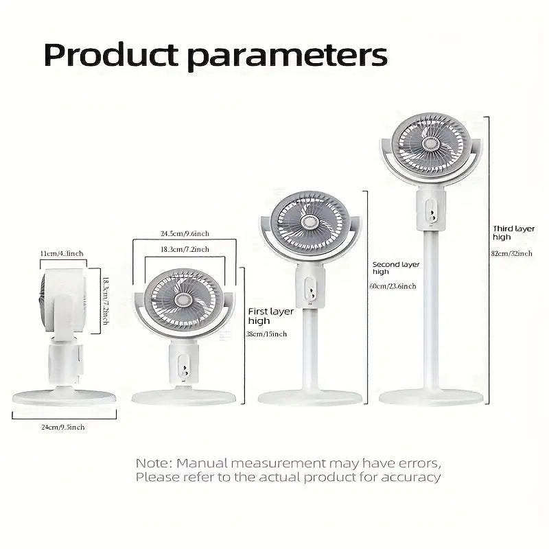 Adjustable Height Floor Fan with Type-C USB Charging, 4000mAh Battery