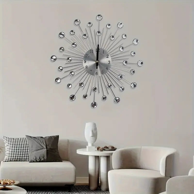 Star Silver Color Crystal Metallic Fancy Wall clock