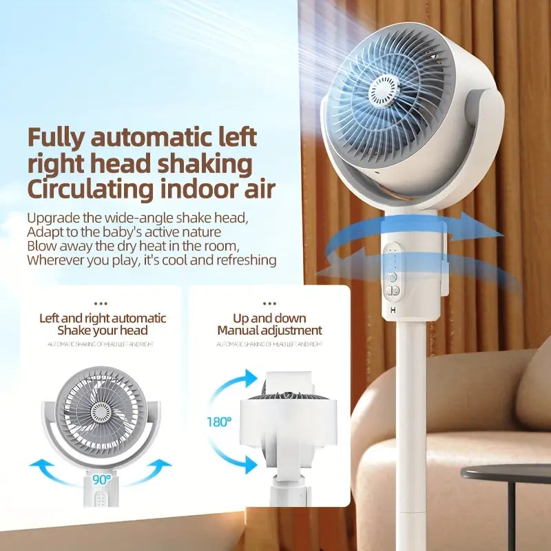 Adjustable Height Floor Fan with Type-C USB Power