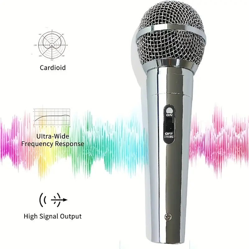 ميكروفون سلكي عالمي بملف متحرك، ميكروفون كاريوكي محمول باليد كلاسيكي فضي اللون