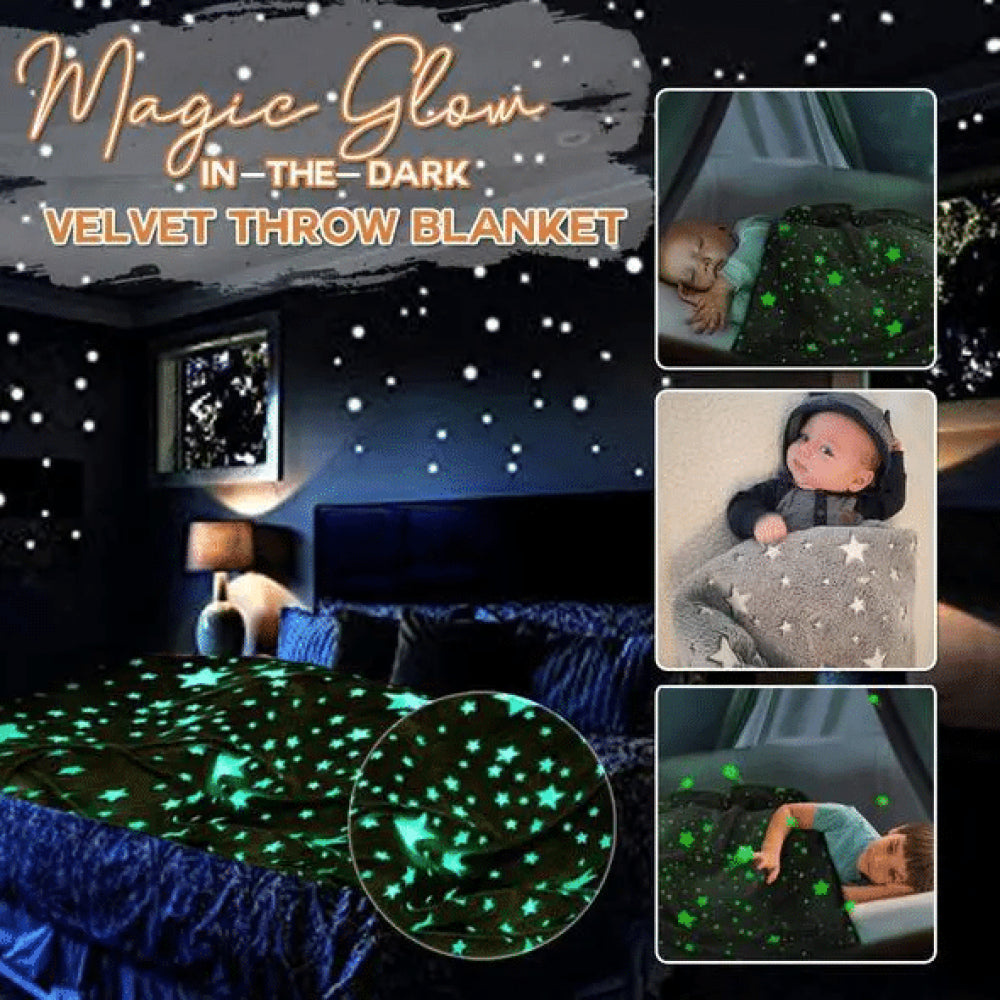 Magic Glow In The Dark Blanket Throw With Star Sky Objects Super Soft Snuggly Fluffy 50" X 60"