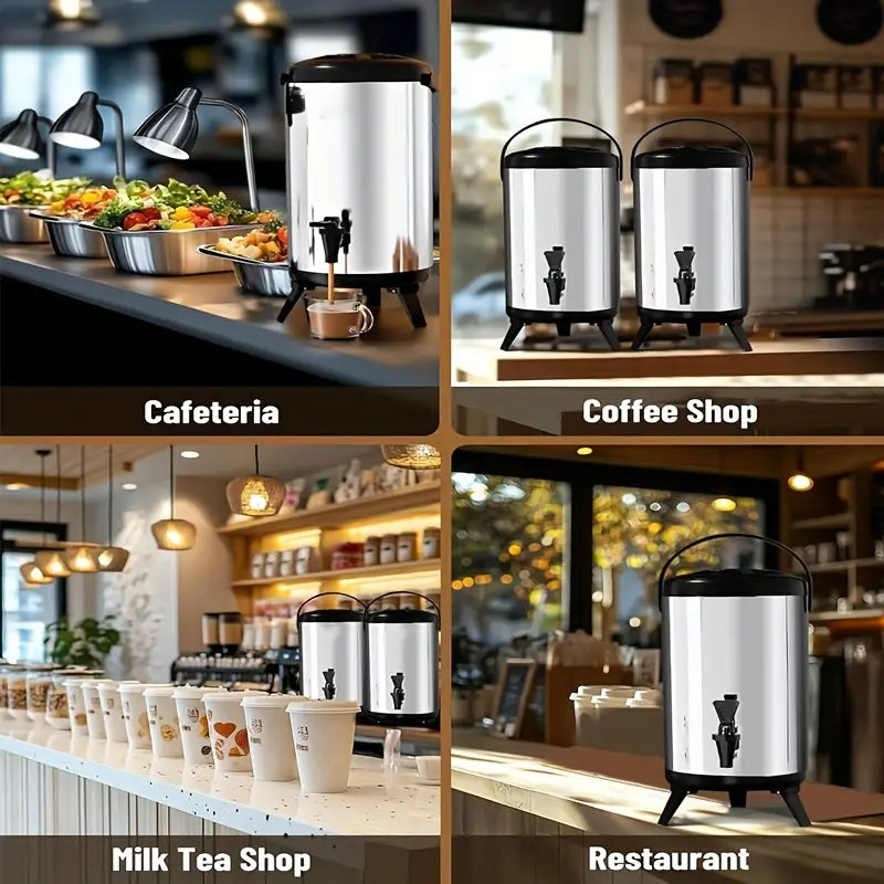 موزع مشروبات الماء الساخن من الفولاذ المقاوم للصدأ سعة 12 لترًا للقهوة والمشروبات الساخنة والباردة مع حامل مضخة