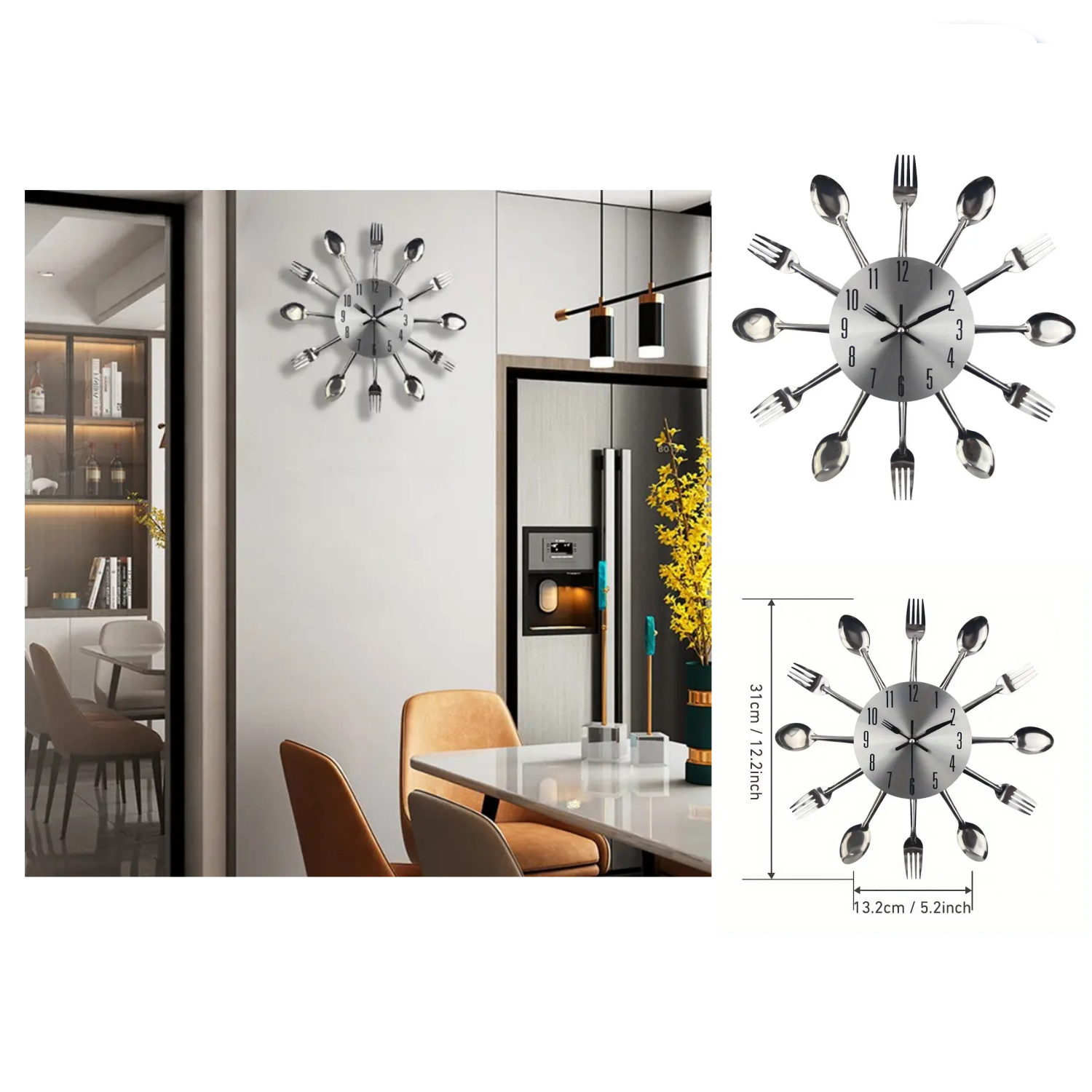 Modern Metal Wall Clock with Utensil Hands
