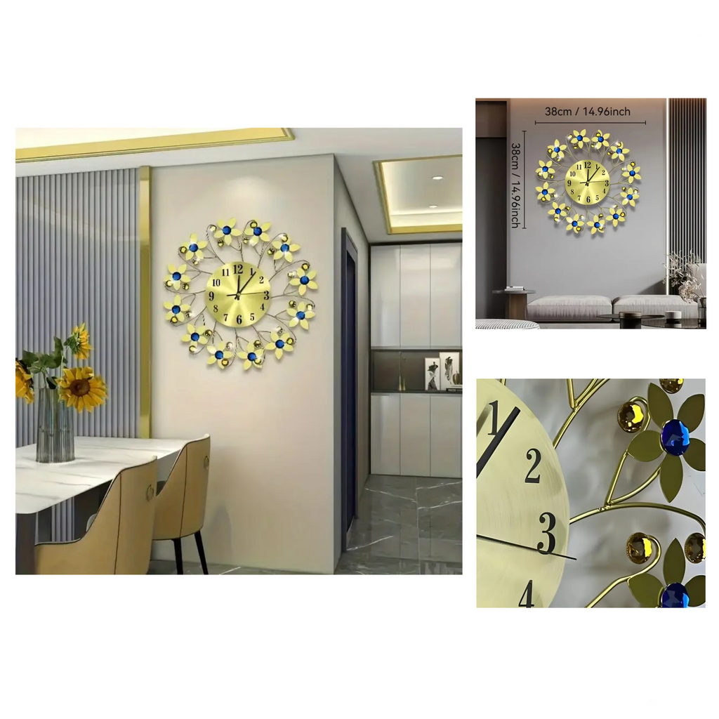 Golden Flower Metal fancy Wall Clock
