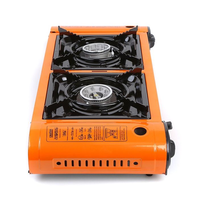 Dual Burner Butane Camping Stove, Portable Outdoor Cooker with Auto-Ignition & Carrying Case
