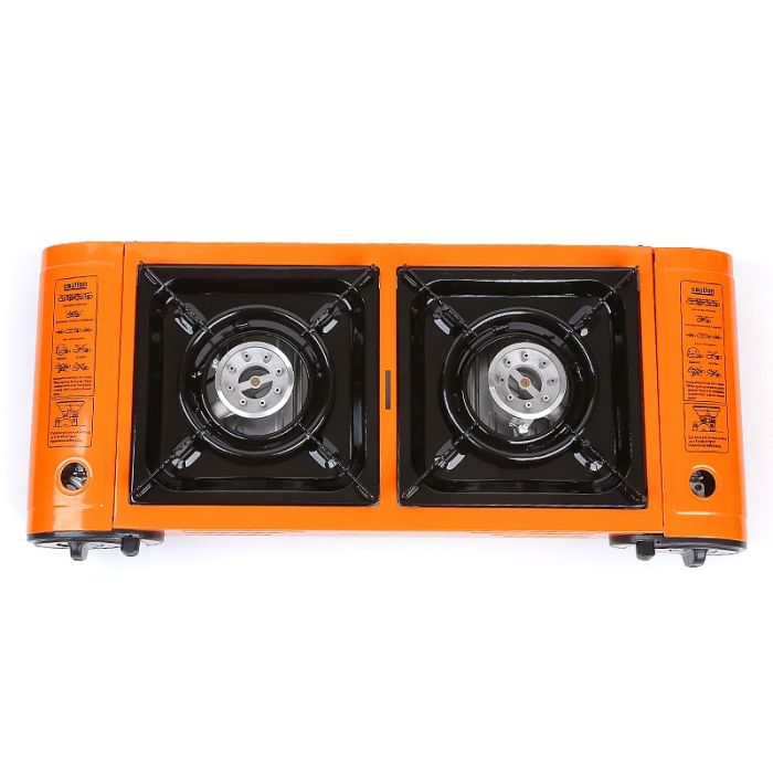 Dual Burner Butane Camping Stove, Portable Outdoor Cooker with Auto-Ignition & Carrying Case