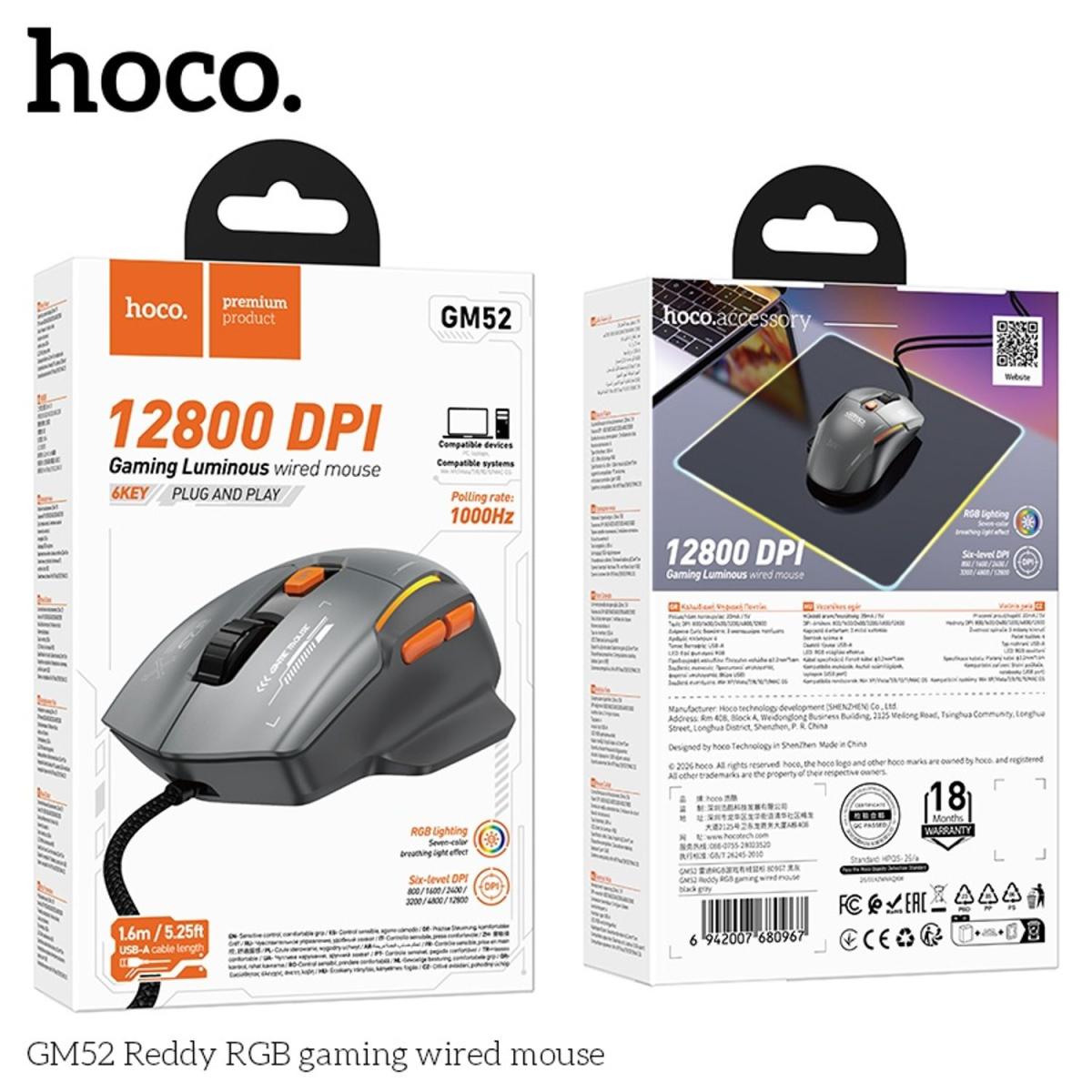 HOCO GM52 Reddy RGB Gaming Wired Mouse