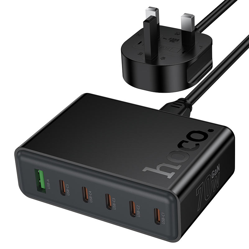 HOC C152B Modern Charging station PD70W UK 6 in 1 Charging cable