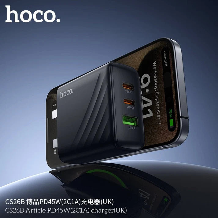 HOCO CS26B PD45W 3-Port Wall Charger (UK Plug)