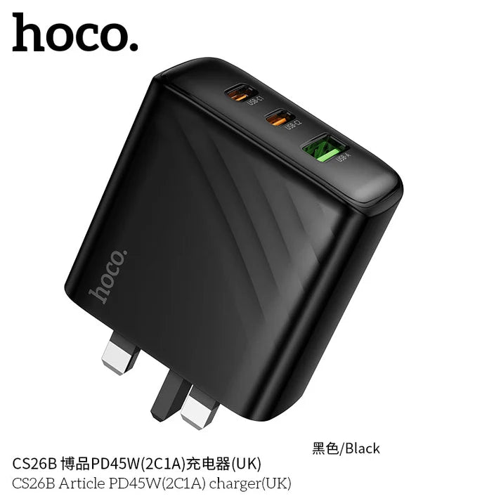 HOCO CS26B PD45W 3-Port Wall Charger (UK Plug)