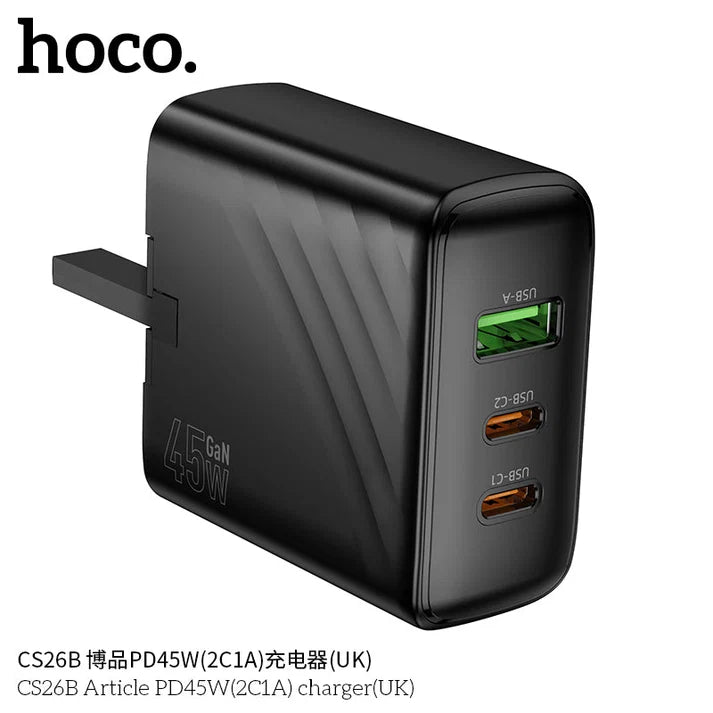 HOCO CS26B PD45W 3-Port Wall Charger (UK Plug)