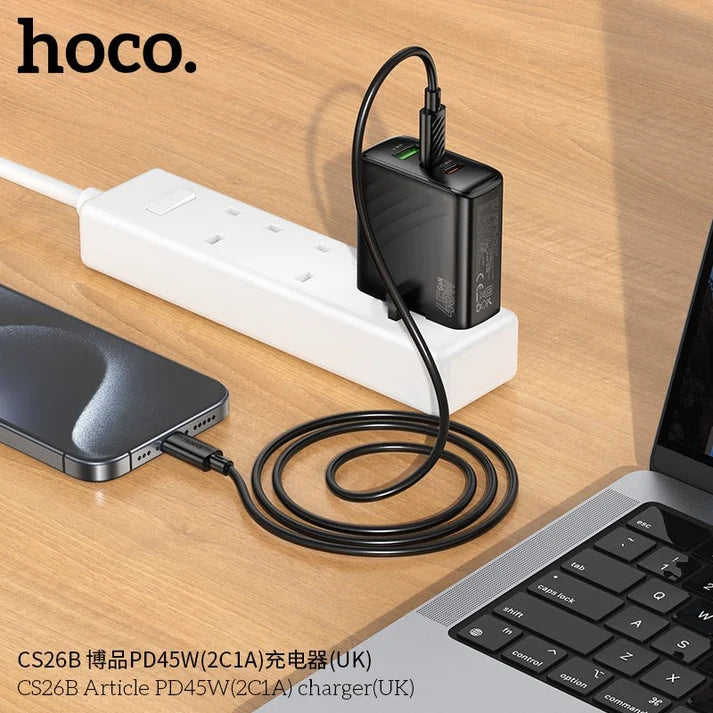 HOCO CS26B PD45W 3-Port Wall Charger (UK Plug)