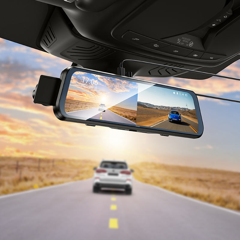 كاميرا HOCO DV16 للسيارة، كاميرا مزدوجة، شاشة IPS عالية الدقة 9.66 بوصة، 30 إطارًا في الثانية، زاوية رؤية 140 درجة، شاشة IPS عالية الدقة، تحكم باللمس، تسجيل متواصل، تسجيل صوتي، رؤية ليلية عالية الدقة 