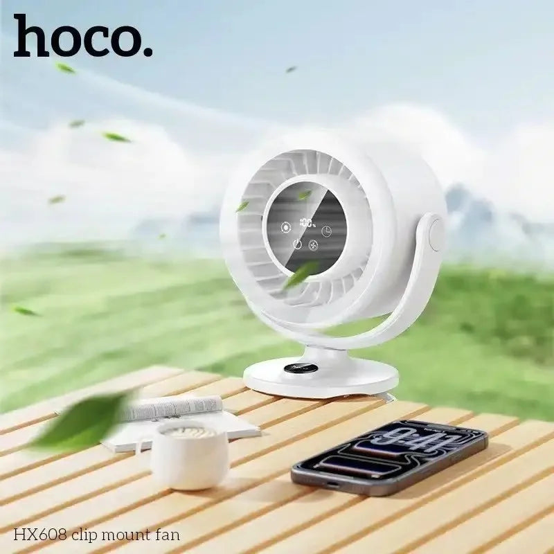 HOCO HX608 3‑in‑1 Automatic Rotating Clip Fan Table