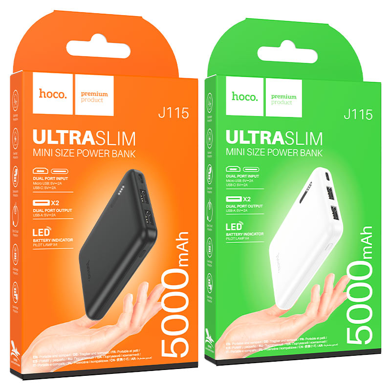 باور بانك محمول من هوكو J115 الترا سليم بسعة 5000 مللي أمبير في الساعة