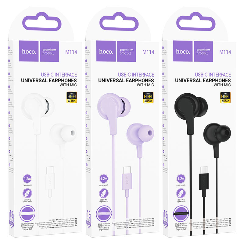 HOCO M114 TypeC wired earphones with mic
