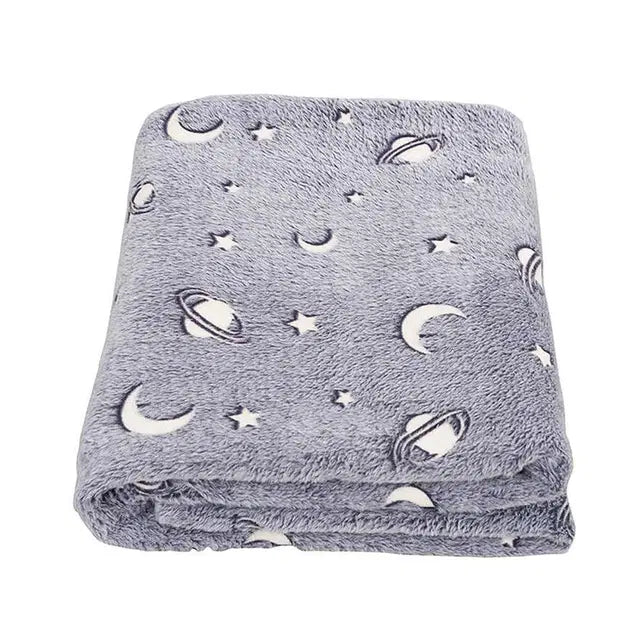 Magic Glow In The Dark Blanket Throw With Star Sky Objects Super Soft Snuggly Fluffy 50" X 60"