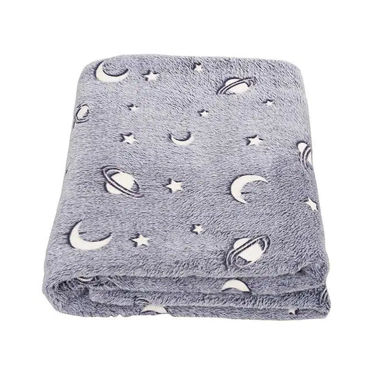 Magic Glow In The Dark Blanket Throw With Star Sky Objects Super Soft Snuggly Fluffy 50" X 60"