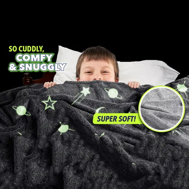 Magic Glow In The Dark Blanket Throw With Star Sky Objects Super Soft Snuggly Fluffy 50" X 60"
