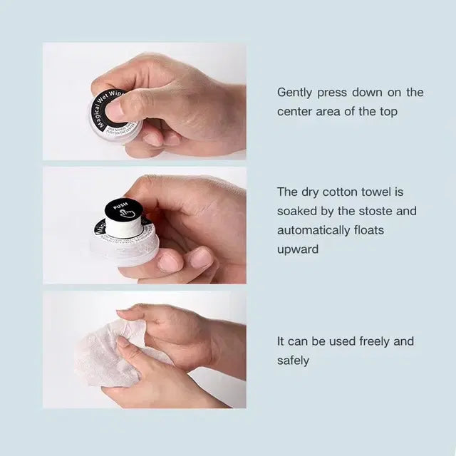 مناديل ماجيكال بوش المبللة توفر راحة الاستخدام مرة واحدة للتنظيف الفعال والصحي أثناء التنقل (علبة 50 قطعة)