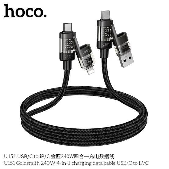 HOCO  U151 240W 4 in 1 USB and Type-C to Type-C and 8 Pin Charging Cable
