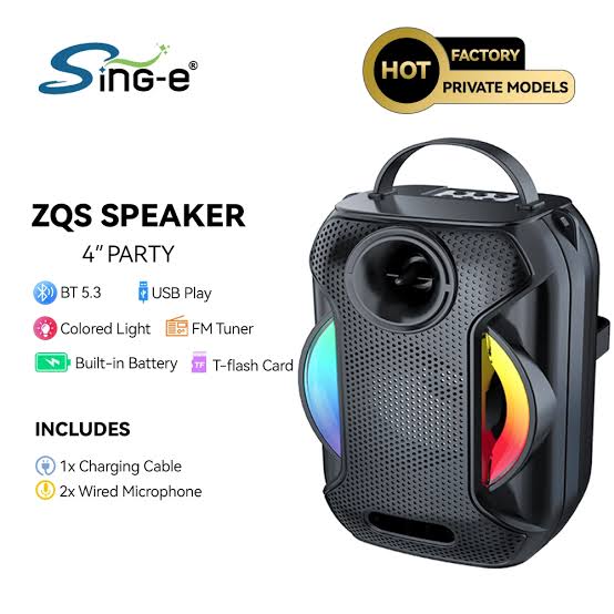 Sing-E ZQS-W4110 Portable Bluetooth Speaker with RGB Lights Dual Wireless Microphones