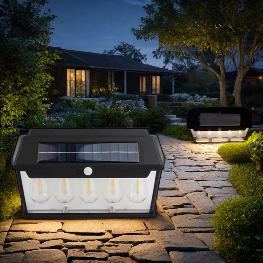 Solar wall lamp with 5 LED bulbs, IP65, 120° induction angle, 65W, dimmable