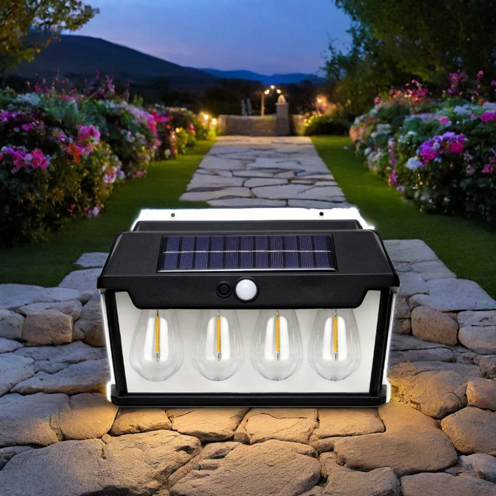 Solar wall lamp with 5 LED bulbs, IP65, 120° induction angle, 65W, dimmable