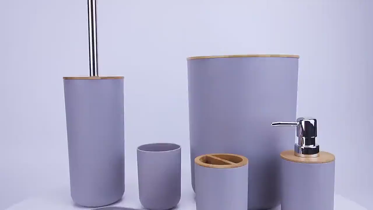 6 pcs Bamboo and Wood Bathroom Accessories set