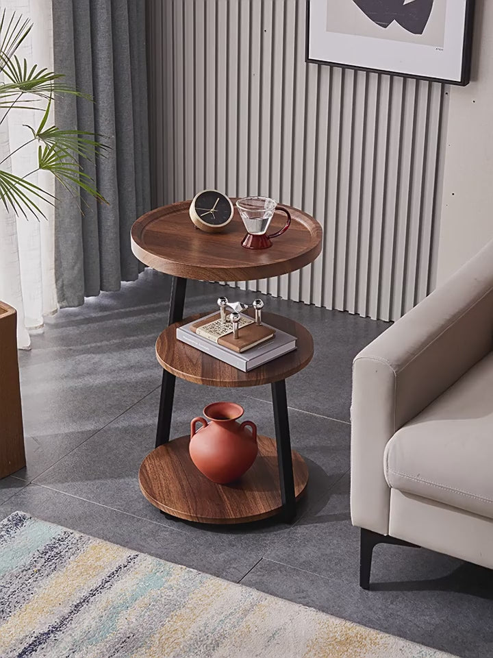 طاولة جانبية مستديرة مع 3 رفوف لغرفة المعيشة وغرفة النوم وطاولة بجانب السرير بإطار معدني قوي