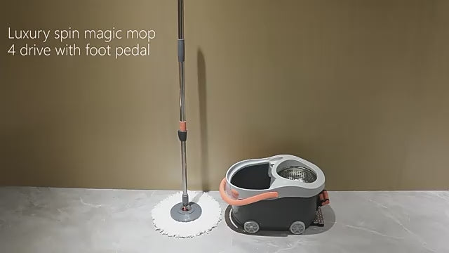 ممسحة هوليك سبين برايم بعجلات كبيرة ومعصرة من الفولاذ المقاوم للصدأ ودواسة قدم