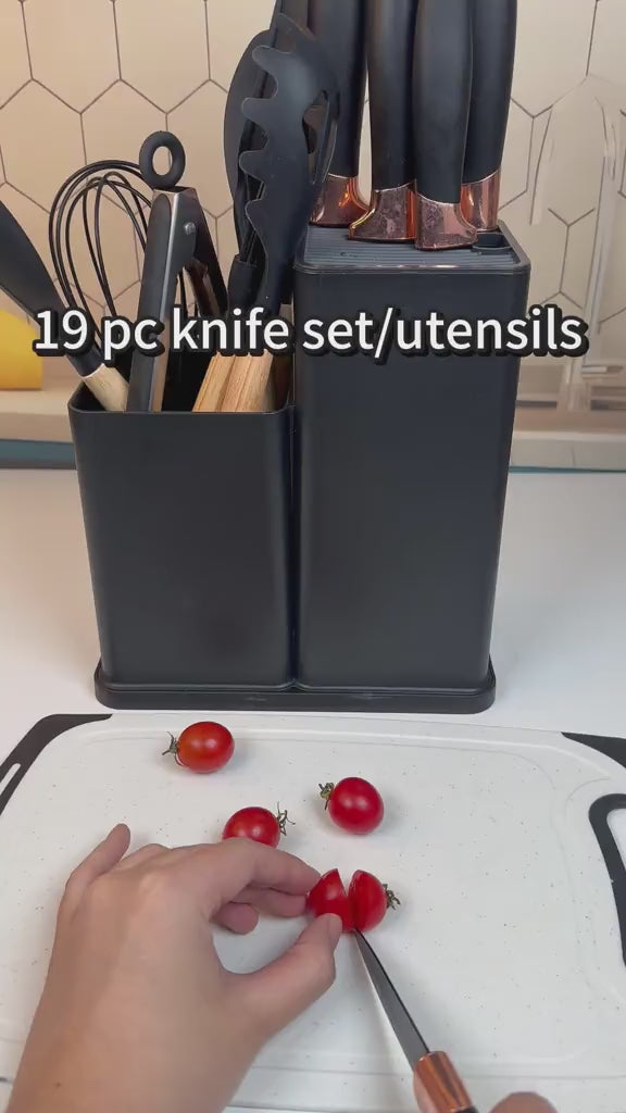 Complete Knife and Dispenser Set - 19 Pieces with Elegant Stand